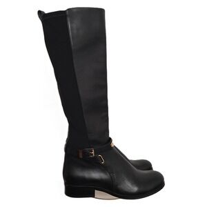 Michael Kors Arley Black Leather Knee High Boots Preppy Sz 8 Equestrian‎ Gold